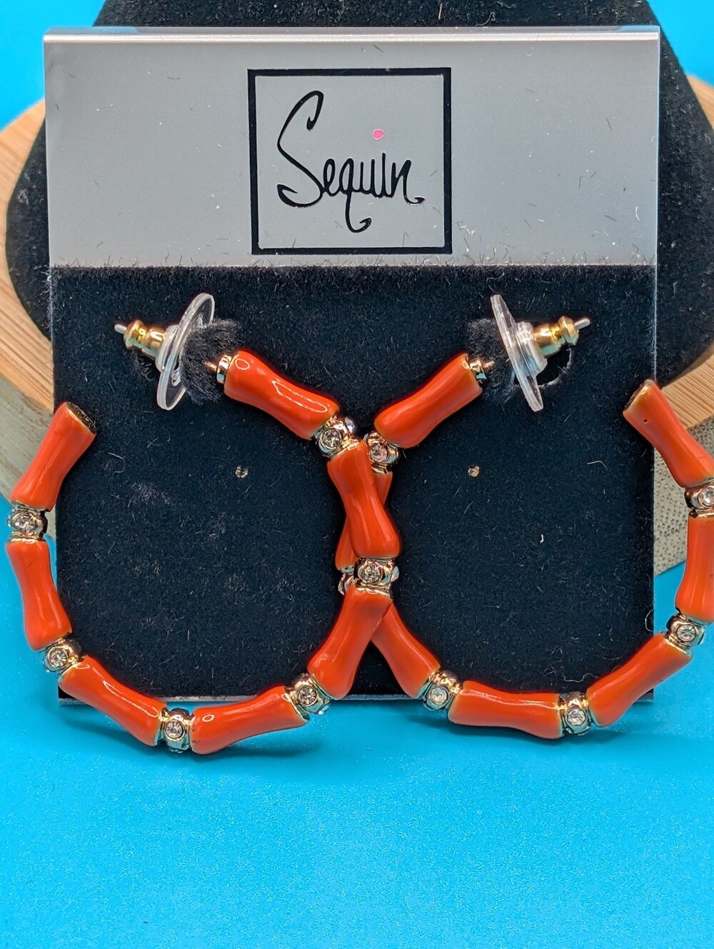 Sequin Orange Coral-Style Hoop Earrings